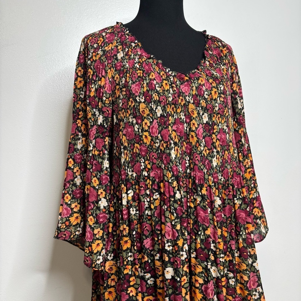 Ninety Clothing Co Floral Boho Tunic Top Women’s 1X Multicolor Rayon 3/4 Sleeve - Picture 2 of 12